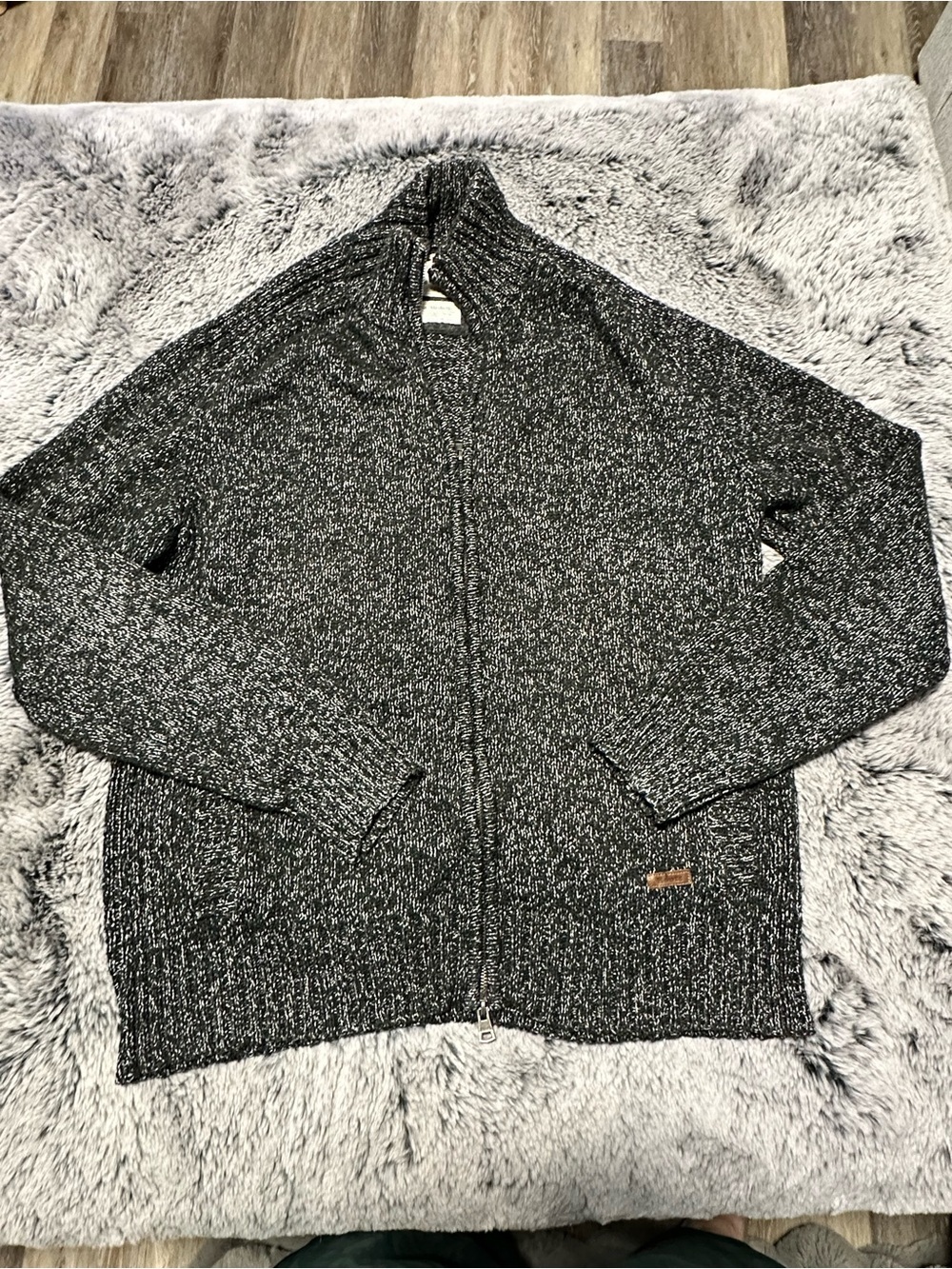 Roots Canada XL Salt & Pepper Full-Zip Knit Cardigan